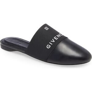 Givenchy Bedford Black Logo Print Leather Slip On Mules Size 6.5